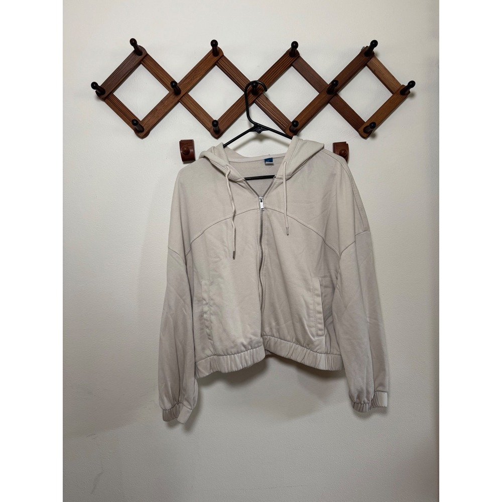 Old Navy Womens XL Beige French Terry Full Zip Hoodie Cropped Sweatshirt Cream